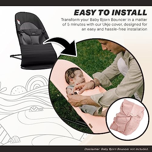 UKJE Cover - Liner Compatible with Babybjorn Bouncers, Baby Bouncer Cover, Compatible Cover Over The Baby Bjorn Bouncer, Baby Bouncer Cozy, Soft & Stylish Cover, Handmade in Europe (Pink Waffle)