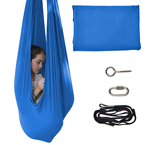 TOPARCHERY Indoor Therapy Swing for Kids Child and Teens w/More Special Needs, Cuddle Hammock Ideal for Autism, ADHD, Aspergers and Sensory Integration Snuggle Swing Hammocks (Blue)