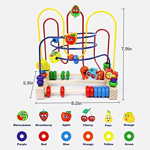 Fajiabao Wooden Bead Maze Activity Cube Fruits Slide Counting Math Abacus Montessori Toys for Toddlers Roller Coaster Educational Toys Christmas Birthday Gifts Indoor Games for Walkers Boys Girls
