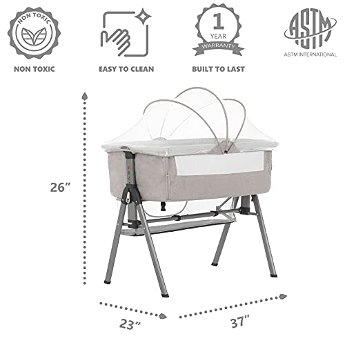 Dream On Me, Lotus Bassinet & Bedside Sleeper in Grey