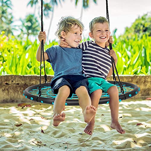 Costzon 40'' Spider Web Tree Swing Set, Kids Outdoor Round Net Swing Platform Rope Swing with Adjustable Hanging Ropes and Durable Steel Frame, Great for Park Backyard (40'', Web Swing, Green)