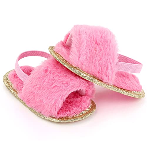 Yinbwol 2 Pack Infant Baby Girls Sandals Elastic Back Strap Flats Slippers Soft Toddles Princess Shoes Faux Fur Slides Shoes First Walker House Shoes