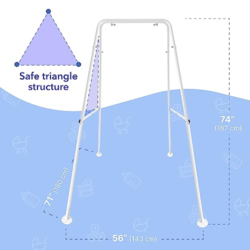 CaTeam - Canvas Baby Swing with Stand, Wooden Hanging Swing Seat Chair with Safety Belt, Durable Baby Hammock Chair, Outdoor and Indoor Swing for Kids, Gray
