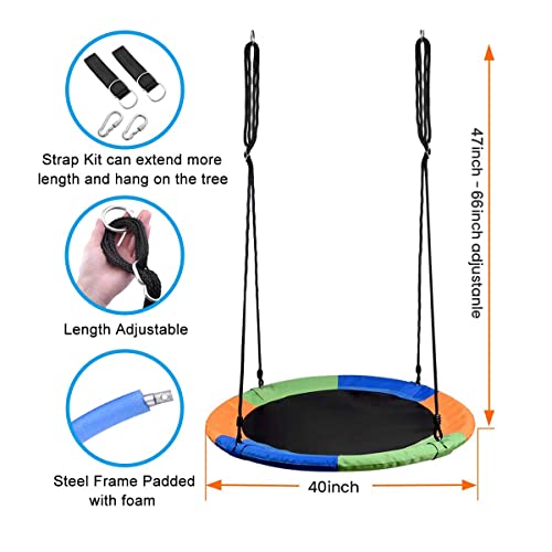 WONDERVIEW Tree Swing, Outdoor Swing with Hanging Strap Kit, 40 Inch Diameter 600lb Weight Capacity, Great for Playground Swing, Backyard and Playroom