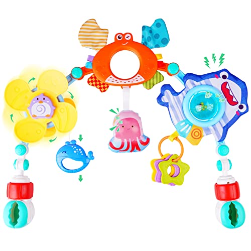 VZZNN Baby Stroller Arch Toy, Baby Crib Mobile Animal Toys, Foldable Travel Car Seat Toy Activity Arch for Bouncers Pram, Bassinet Toys for Babies Boys Girls