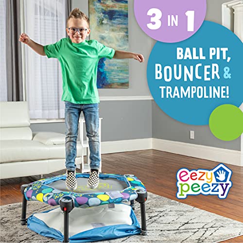 Eezy Peezy 3 in 1 Folding Ball Pit & Bouncer - Ball Pit Tent & Trampoline with Handle - Ages 10 Months to 5 Years
