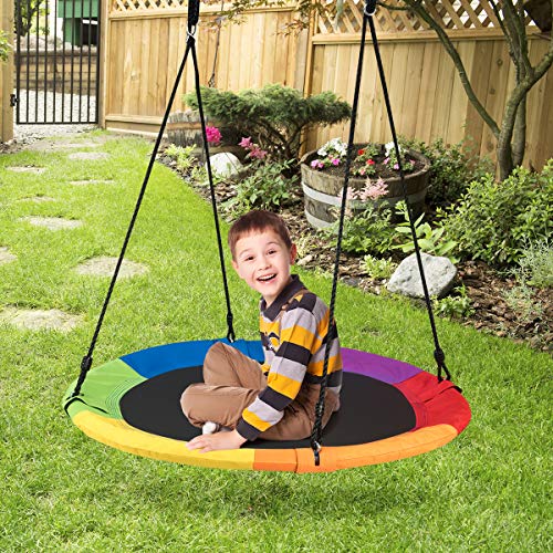 Costzon 40" Waterproof Saucer Tree Swing Set, Indoor Outdoor Round Swing Colorful Rainbow- Adjustable Hanging Ropes, Safe and Sturdy Swing for Children Tree Park Backyard (Multicolor)