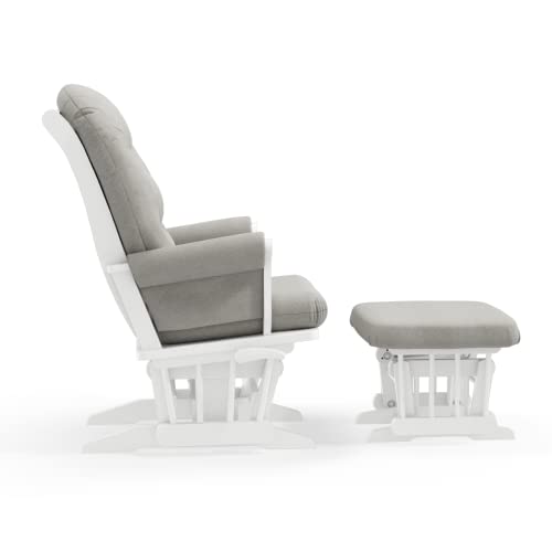 Dutailier Adèle Glider Chair and Ottoman Set with Multi-Position Lock (White/Light Grey)