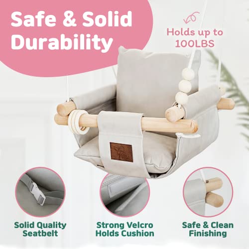 The Classy Swing Seat for Babyâs Fun Time & Growth - UV Resistant Technical Fabric for Indoor and Temporary Outdoor - Infant to Toddler - Seat with Velcro & Belt - Ceiling Hardware - Gift for Lover
