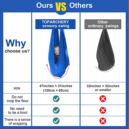 TOPARCHERY Indoor Therapy Swing for Kids Child and Teens w/More Special Needs, Cuddle Hammock Ideal for Autism, ADHD, Aspergers and Sensory Integration Snuggle Swing Hammocks (Blue)
