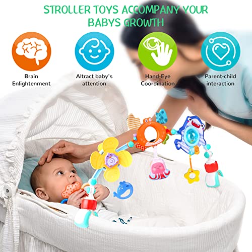 VZZNN Baby Stroller Arch Toy, Baby Crib Mobile Animal Toys, Foldable Travel Car Seat Toy Activity Arch for Bouncers Pram, Bassinet Toys for Babies Boys Girls