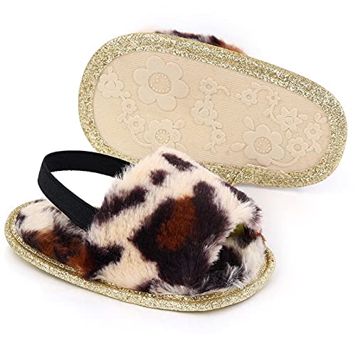 Yinbwol 2 Pack Infant Baby Girls Sandals Elastic Back Strap Flats Slippers Soft Toddles Princess Shoes Faux Fur Slides Shoes First Walker House Shoes