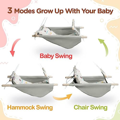 Baby Swing for Baby and Toddler, Canvas Baby Hammock Swing Indoor and Outdoor with Safety Belt and Mounting Hardware, Wooden Hanging Swing Seat Chair for Baby up to 4 Year -Cute Animal