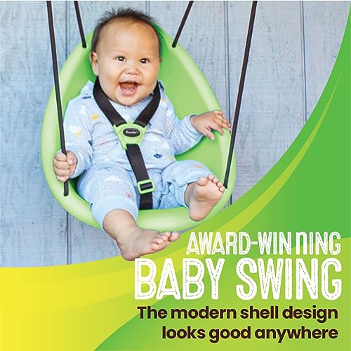 Swurfer Kiwi - Your Child's First Swing with Ergonomic Foam-Lined Shell Design, Blister Free Rope and 3-Point Safety Harness, Ages 9 Months and Up (Green2)