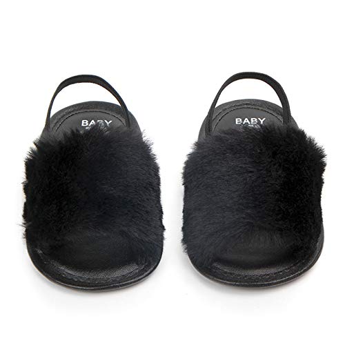 Yinbwol 2 Pack Infant Baby Girls Sandals Elastic Back Strap Flats Slippers Soft Toddles Princess Shoes Faux Fur Slides Shoes First Walker House Shoes