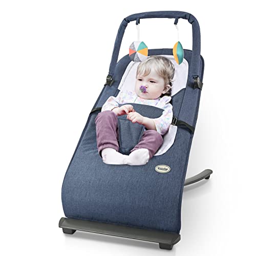 Bouncer for Babies, Baby Bouncers for Infants, Portable Baby Rocker with 3-Point Harness(Dark Blue)