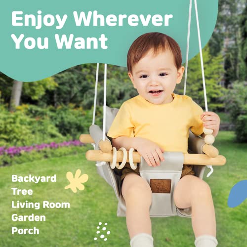 The Classy Swing Seat for Babyâs Fun Time & Growth - UV Resistant Technical Fabric for Indoor and Temporary Outdoor - Infant to Toddler - Seat with Velcro & Belt - Ceiling Hardware - Gift for Lover