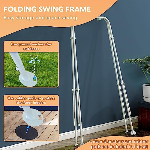 CaTeam - Canvas Baby Swing with Stand, Wooden Hanging Swing Seat Chair with Safety Belt, Durable Baby Hammock Chair, Outdoor and Indoor Swing for Kids, Dark Gray