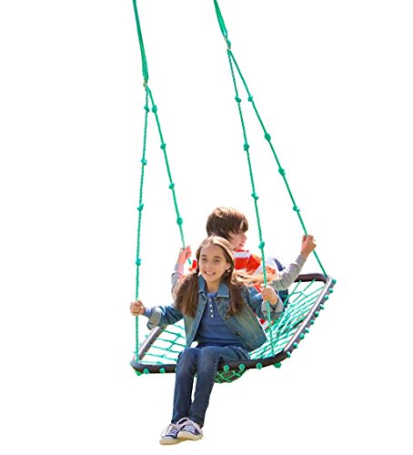 Deluxe Platform Hanging Tree Swing for Yard or Playground, Webbed Nylon Rope Mat and Padded Steel Frame, Multiple Kids 40 L x 30 W