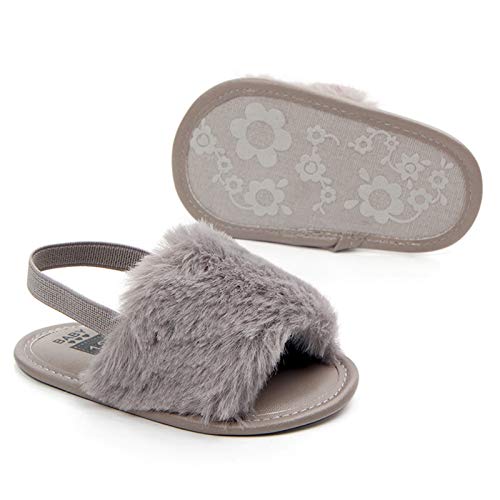 Yinbwol 2 Pack Infant Baby Girls Sandals Elastic Back Strap Flats Slippers Soft Toddles Princess Shoes Faux Fur Slides Shoes First Walker House Shoes