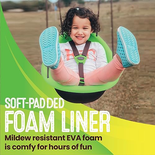 Swurfer Kiwi - Your Child's First Swing with Ergonomic Foam-Lined Shell Design, Blister Free Rope and 3-Point Safety Harness, Ages 9 Months and Up (Green2)