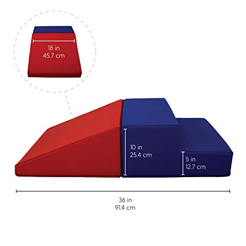 FDP-12365-BLRD SoftScape Playtime Step and Slide Climber for Infants and Toddlers, Colorful Beginner Soft Foam Structure for Indoor Active Play, Crawling, Climbing, Sliding (2-Piece Set) - Blue/Red