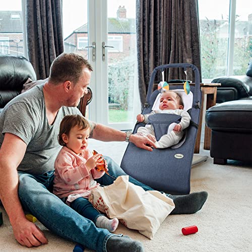Bouncer for Babies, Baby Bouncers for Infants, Portable Baby Rocker with 3-Point Harness(Dark Blue)