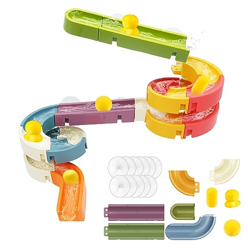 Think Wing Bath Toys Baby DIY Water Slide Assemble Set, Pipes Bathtub Toys Stick to Wall for Toddlers 3 4 5 6 Years 37 Pcs Ball Track Shower Gift for Kids