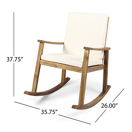 Christopher Knight Home 304648 Caspar | Outdoor Acacia Wood Rocking Chair, Teak Finish/Cream Cushion