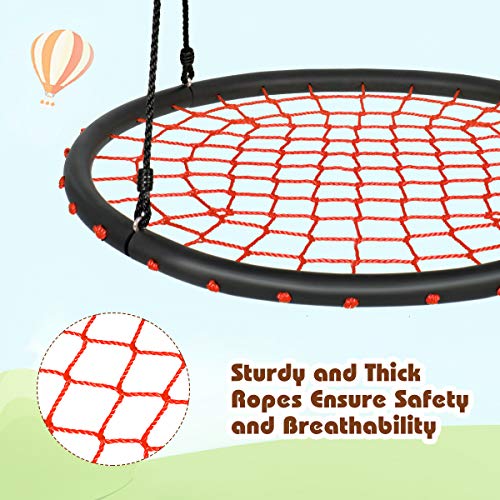 Costzon 40'' Spider Web Tree Swing Set, Kids Outdoor Round Net Swing Platform Rope Swing with Adjustable Hanging Ropes and Durable Steel Frame, Great for Park Backyard (40'', Web Swing, Orange)