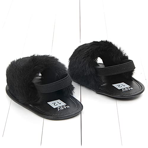 Yinbwol 2 Pack Infant Baby Girls Sandals Elastic Back Strap Flats Slippers Soft Toddles Princess Shoes Faux Fur Slides Shoes First Walker House Shoes