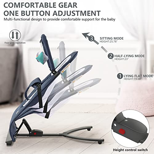 Bouncer for Babies, Baby Bouncers for Infants, Portable Baby Rocker with 3-Point Harness(Dark Blue)