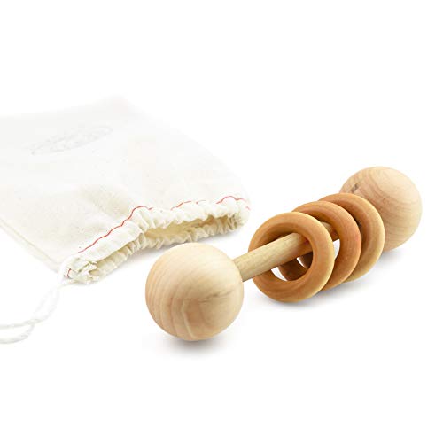 Wood Baby Rattle Teether by Homi Baby, Perfect Montessori Grasping Teething Toy for Babies, Handmade in The USA, Sealed with Organic Virgin Coconut Oil & Beeswax