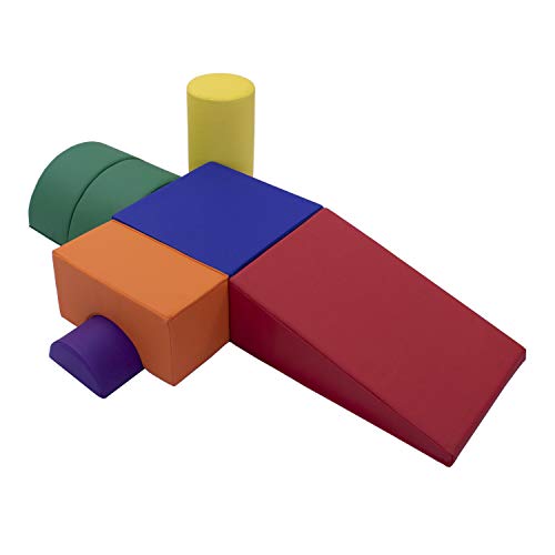 FDP SoftScape Playtime and Climb Multipurpose Soft Foam Playset with Foldable Seat for Infants and Toddlers; Crawling, Climbing, Block Play for Home, Daycare, Preschool (6-Piece) - Assorted