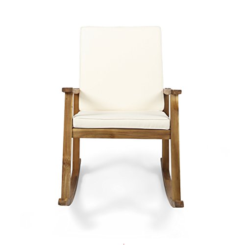 Christopher Knight Home 304648 Caspar | Outdoor Acacia Wood Rocking Chair, Teak Finish/Cream Cushion