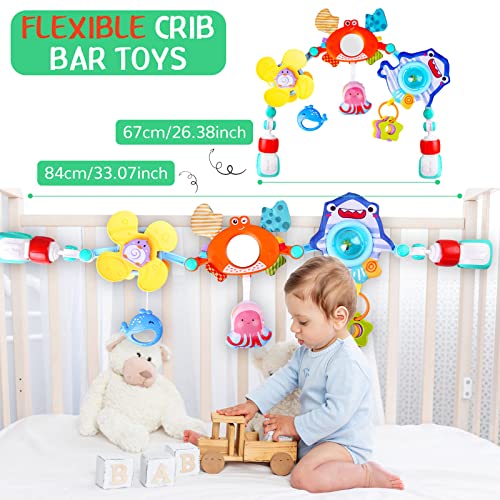 VZZNN Baby Stroller Arch Toy, Baby Crib Mobile Animal Toys, Foldable Travel Car Seat Toy Activity Arch for Bouncers Pram, Bassinet Toys for Babies Boys Girls