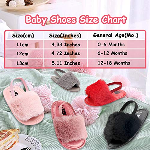 Yinbwol 2 Pack Infant Baby Girls Sandals Elastic Back Strap Flats Slippers Soft Toddles Princess Shoes Faux Fur Slides Shoes First Walker House Shoes
