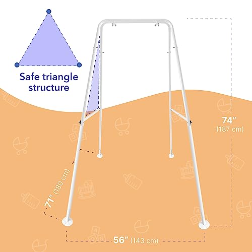 CaTeam - Canvas Baby Swing with Stand, Wooden Hanging Swing Seat Chair with Safety Belt, Durable Baby Hammock Chair, Outdoor and Indoor Swing for Kids, Dark Gray