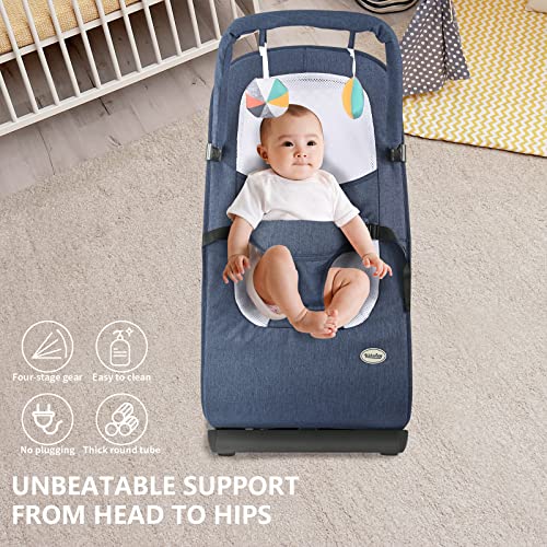 Bouncer for Babies, Baby Bouncers for Infants, Portable Baby Rocker with 3-Point Harness(Dark Blue)