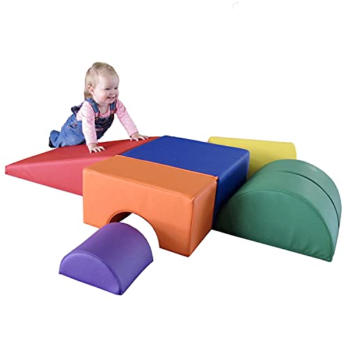 FDP SoftScape Playtime and Climb Multipurpose Soft Foam Playset with Foldable Seat for Infants and Toddlers; Crawling, Climbing, Block Play for Home, Daycare, Preschool (6-Piece) - Assorted