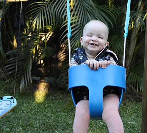 Bucket Swing Seat by Boardstar - Outdoor Kids Swing for Toddler & Baby - Comfy Molded Seat & Soft-Feel Safety Straps - Attaches Direct to Tree Branch, Swing Set or Slack Line (Blue, Full Bucket)