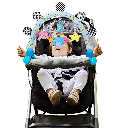 caterbee Travel Arch Stroller Toys for Infant & Toddlers, Baby Crib Accessory & Pram Activity Bar Toy for Senses and Motor Skills Development Indoor and Outdoor (Elephant)
