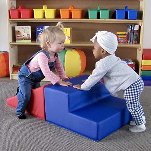 FDP-12365-BLRD SoftScape Playtime Step and Slide Climber for Infants and Toddlers, Colorful Beginner Soft Foam Structure for Indoor Active Play, Crawling, Climbing, Sliding (2-Piece Set) - Blue/Red