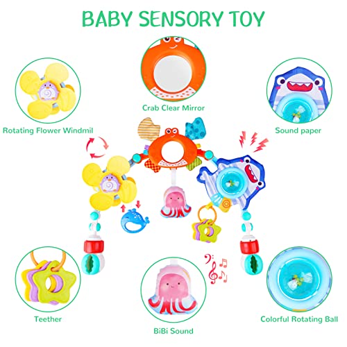 VZZNN Baby Stroller Arch Toy, Baby Crib Mobile Animal Toys, Foldable Travel Car Seat Toy Activity Arch for Bouncers Pram, Bassinet Toys for Babies Boys Girls