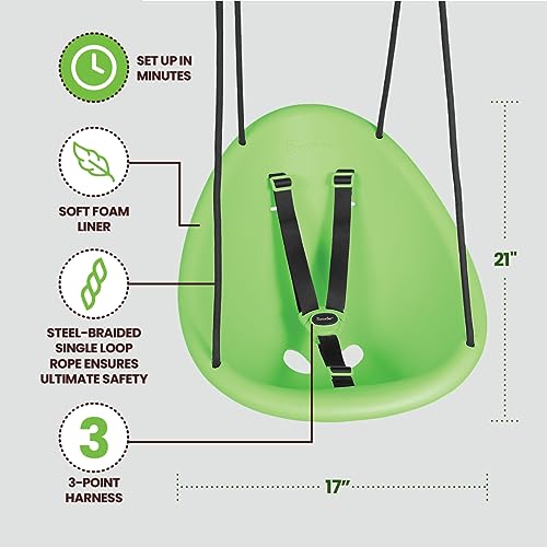 Swurfer Kiwi - Your Child's First Swing with Ergonomic Foam-Lined Shell Design, Blister Free Rope and 3-Point Safety Harness, Ages 9 Months and Up (Green2)