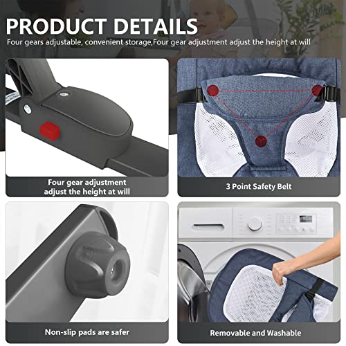 Bouncer for Babies, Baby Bouncers for Infants, Portable Baby Rocker with 3-Point Harness(Dark Blue)