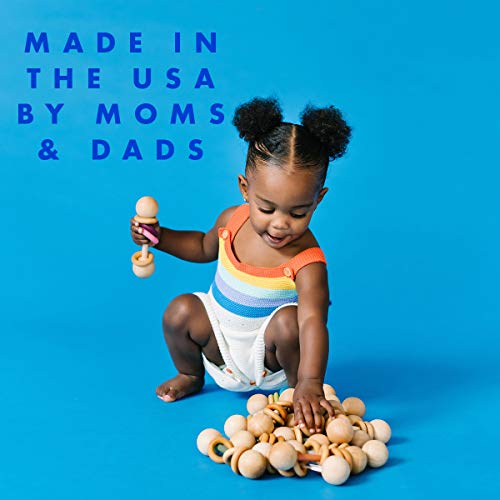 Wood Baby Rattle Teether by Homi Baby, Perfect Montessori Grasping Teething Toy for Babies, Handmade in The USA, Sealed with Organic Virgin Coconut Oil & Beeswax