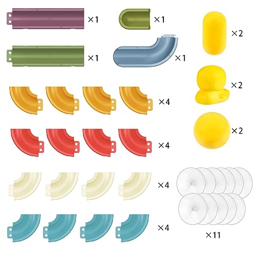 Think Wing Bath Toys Baby DIY Water Slide Assemble Set, Pipes Bathtub Toys Stick to Wall for Toddlers 3 4 5 6 Years 37 Pcs Ball Track Shower Gift for Kids