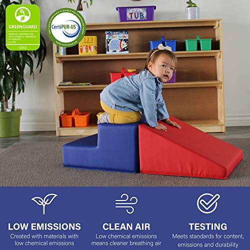 FDP-12365-BLRD SoftScape Playtime Step and Slide Climber for Infants and Toddlers, Colorful Beginner Soft Foam Structure for Indoor Active Play, Crawling, Climbing, Sliding (2-Piece Set) - Blue/Red