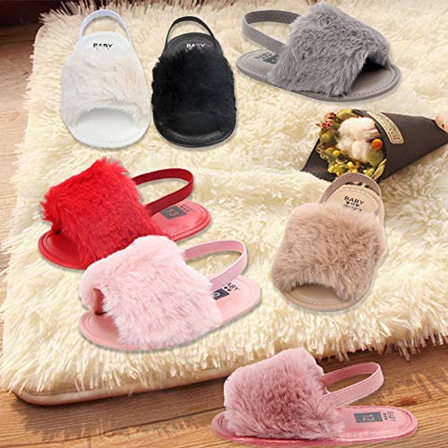 Yinbwol 2 Pack Infant Baby Girls Sandals Elastic Back Strap Flats Slippers Soft Toddles Princess Shoes Faux Fur Slides Shoes First Walker House Shoes